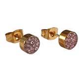 Aramat jewels ® - Goudkleurige oorbellen druzy zweerknopjes roze kristal chirurgisch staal 6mm