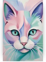 Kat - Pastelkleuren wanddecoratie - Schilderij huisdieren - Muurdecoratie landelijk - Canvas schilderijen woonkamer - Decoratie kamer - 40 x 60 cm 18mm