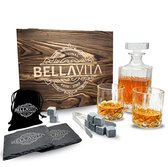 BELLAVITA ® Whiskey set - 750 ml whiskey karaf - 2 whiskey glazen - Whiskey - Whisky - 8 whiskey stones - Decanteerkaraf - Decanter set - Rum - Karaf