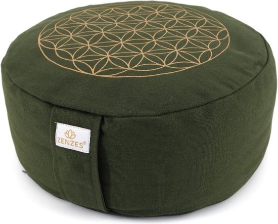 ZENZES® meditatiekussen Flower of Life 33x14cm olijfgroen