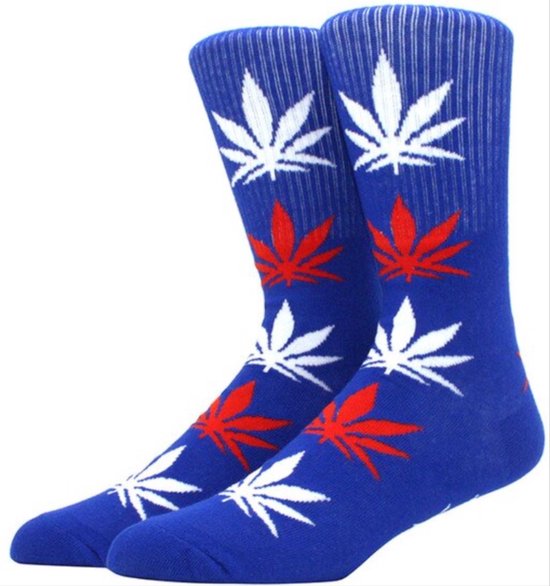 CHPN - Wiet sokken - Weed socks - Cadeau - Sokken - Blauw/Wit/Rood - Unisex - One size - 36-46