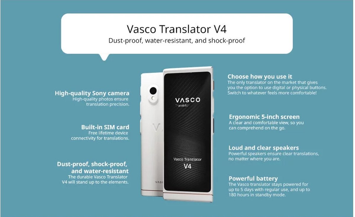 Vasco Translator V4 - Spraak, Tekst en Foto Vertaler 108 talen - Pocket  Vertaaltoestel