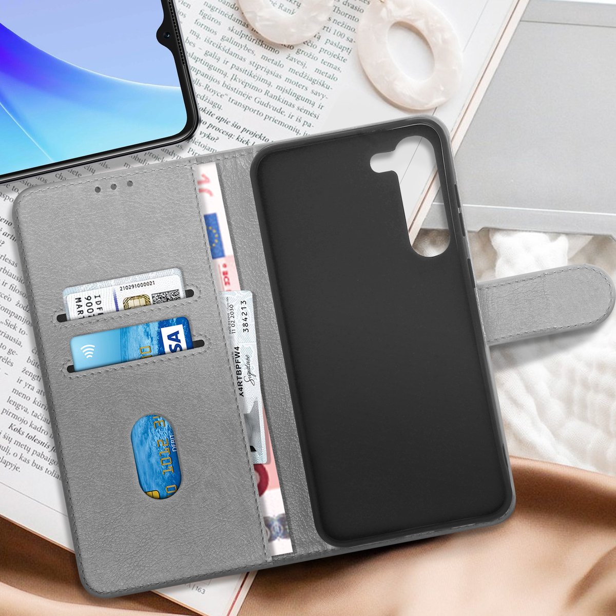 Avizar Foliohoes Geschikt voor Galaxy S23 Portemonnee en Videohouder, Grijs