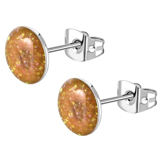 Aramat jewels ® - Druzy oorstekers glitter oranje acryl staal 8.5mm