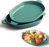 26 x 18 cm lasagnevorm bakvorm met handvat, ideaal voor 1 persoon, bakvorm ideaal voor oven, keramiek, bakvorm, lasagne, bakvorm, 2 stuks (groen)