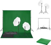 vidaXL Fotostudioset Fotolampen - Parasol - Statief - Achtergrond 300x300cm - Groen - Fotostudio Set