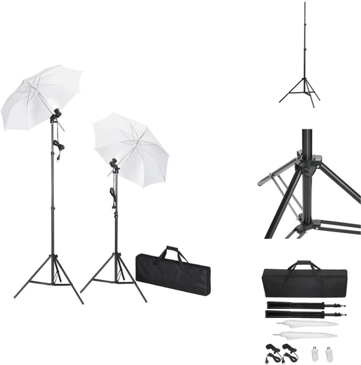 vidaXL Studioverlichtingsset - 2x statieven - 2x paraplus - 2x lampen - 230 cm - 5.500 kelvin - Fotostudio Set