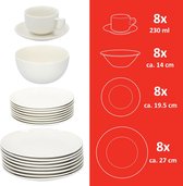 Services de table - vaisselle 40 pièces - 8 personnes - porcelaine - comprenant assiettes, assiettes à dessert, bols, soucoupes et tasses - blanc