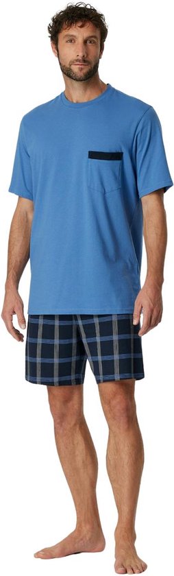 Schiesser Pyjama korte broek - 899 Blue - maat S (S) - Heren Volwassenen - 100% katoen- 180261-899-S