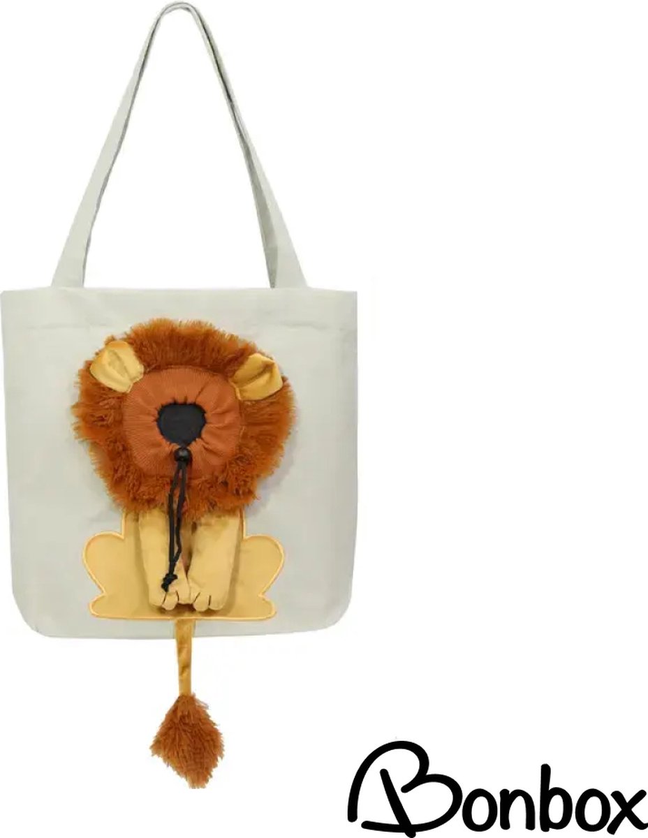 Kattendraagtas L Lichtgrijs met leeuwenmotief - canvastas voor katten met sluiting - op stap met je kat - reistas kleine hond - draagzak - Bonbox Shop - Tot max 4.5 kg