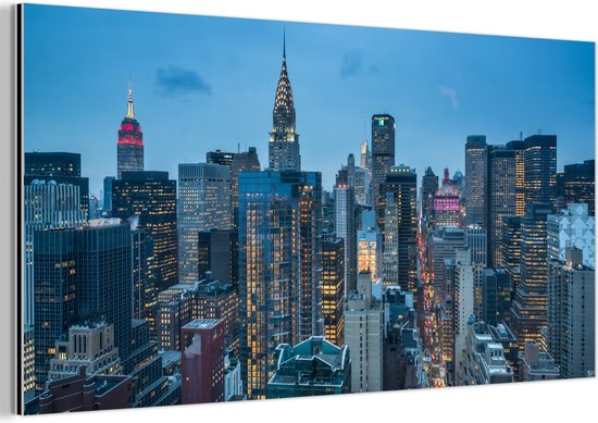 Wanddecoratie Metaal - Aluminium Schilderij Industrieel - New York - Skyline - Empire State Building - 80x40 cm - Dibond - Foto op aluminium - Industriële muurdecoratie - Voor de woonkamer/slaapkamer