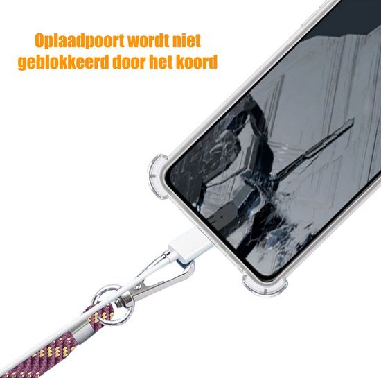 Cordon téléphonique + Étui Adapté pour Xiaomi Redmi Note 13 4G - Longueur Ajustable - Chaîne de téléphone - Étui Antichoc - Violet