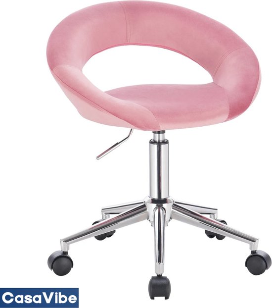 CasaVibe Salon Stoel - Behandelstoel - Kruk met wielen - Werkstoel - Kapper stoel - Visagiestoel - Roze