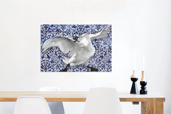 Décoration murale Métal - Aluminium Peinture Industrielle - Cygne - Art - Bleu de Delft - Peinture - Maîtres anciens - 60x40 cm - Dibond - Photo sur aluminium - Décoration murale industrielle - Pour le salon / chambre