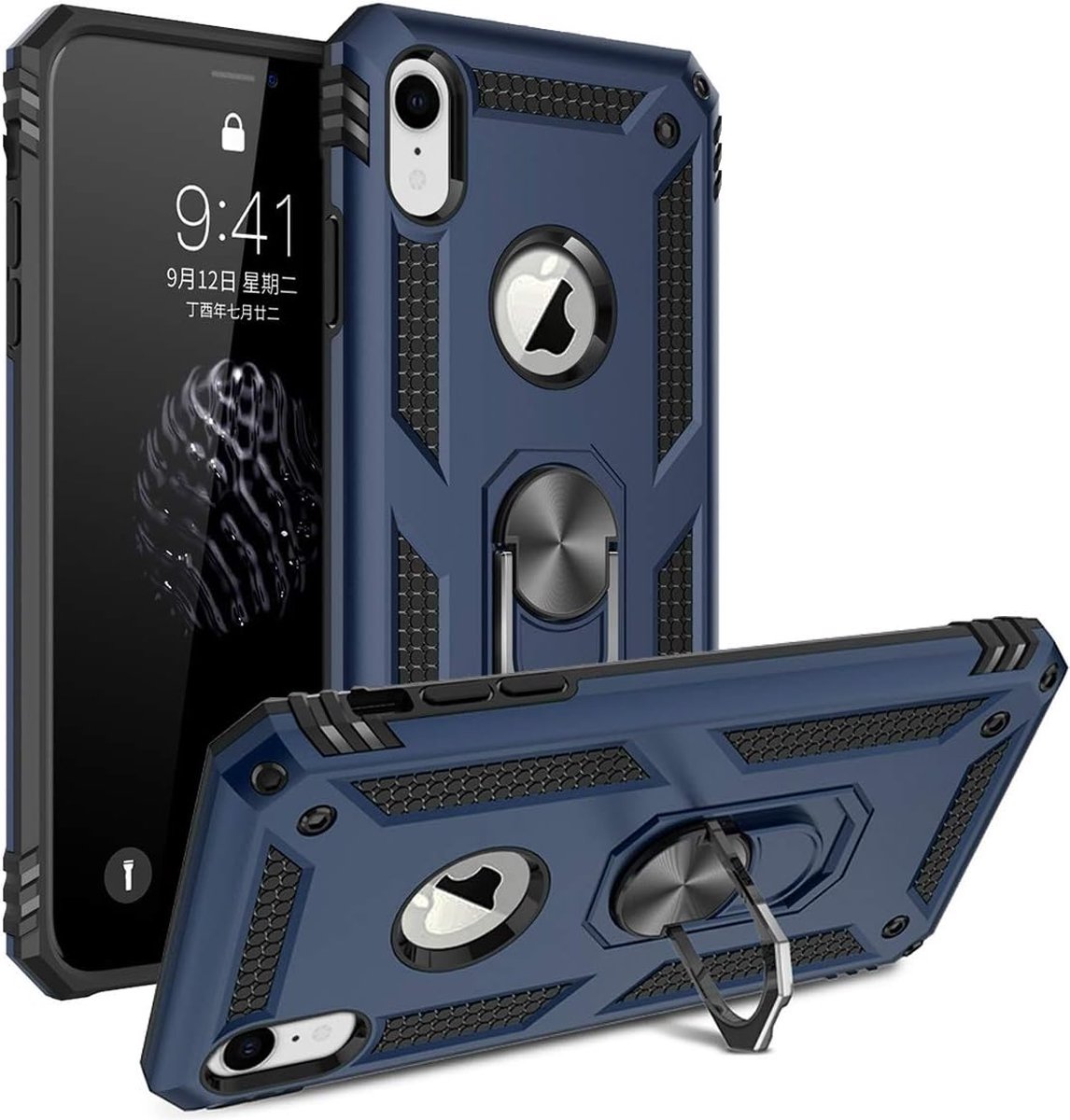 Anti-Shock Hybrid Ring Armor Hoesje Geschikt voor: iPhone XR - Blauw