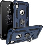 Anti-Shock Hybrid Ring Armor Hoesje Geschikt voor: iPhone XR - Blauw