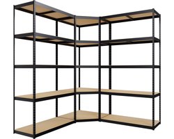 CLP Magazijnstelling 3-delig systeem - 2x rekkensysteem - 1x hoekrek - Stellingkast metaal - Opbergrek - Magazijnrek - zwart