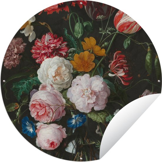 Tuincirkel Stilleven met bloemen in een glazen vaas - Schilderij van Jan Davidsz. de Heem - 60x60 cm - Ronde Tuinposter - Buiten
