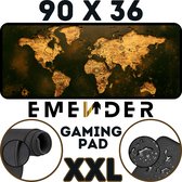 EMENDER - Muismat XXL Professionele Bureau Onderlegger – Rusty World Map - Gaming Muismat - Bureau Accessoires Anti-Slip Mousepad - 90x36 - Bruin