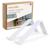 Marcellis - Industriële plankdrager - Voor plank 20cm - mat wit - staal - incl. bevestigingsmateriaal + schroefbit - type 3
