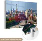 MuchoWow® Glasschilderij 150x100 cm - Schilderij acrylglas - Rode plein in Moskou - Foto op glas - Schilderijen