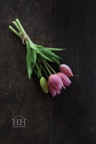 Kunst tulpen vintage roze - 25cm - 5 stelen - tulpen die net echt lijken- nep tulpen - kunstbloemen - bos tulpen - fel roze