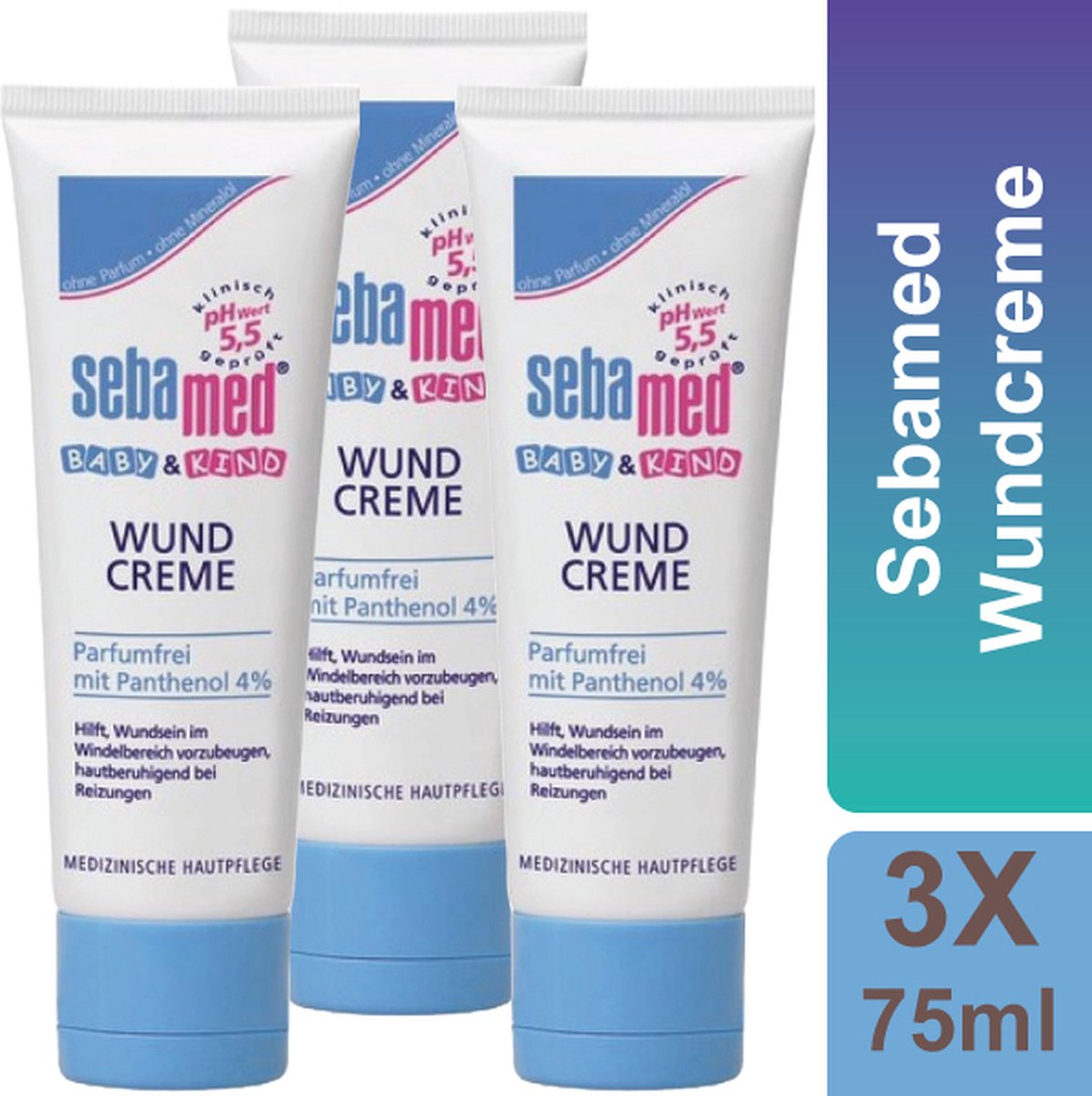 Goedkoopste Sebamed - Huidirritaties - Luieruitslag - Wundcreme - Voordeelverpakking - 3 x 75 ml - Baby & Kind - Gevoelige Huid - Wondcreme