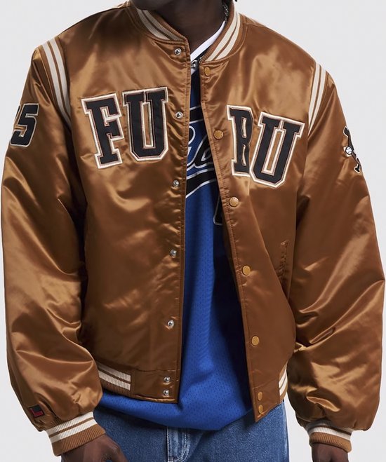 Fubu FUBU College Satin Varsity Jacket brown/black/creme - Maat M