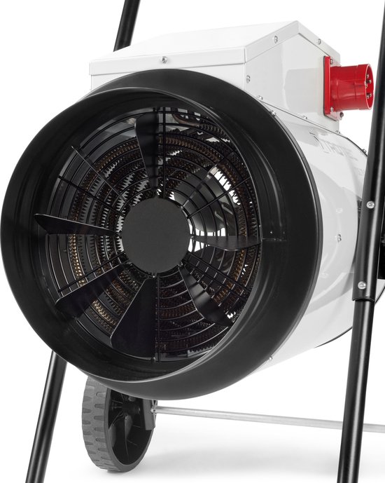 Close-up van de zwarte ventilatorbladen en het roostersysteem van de Trotec TDS 75 R.