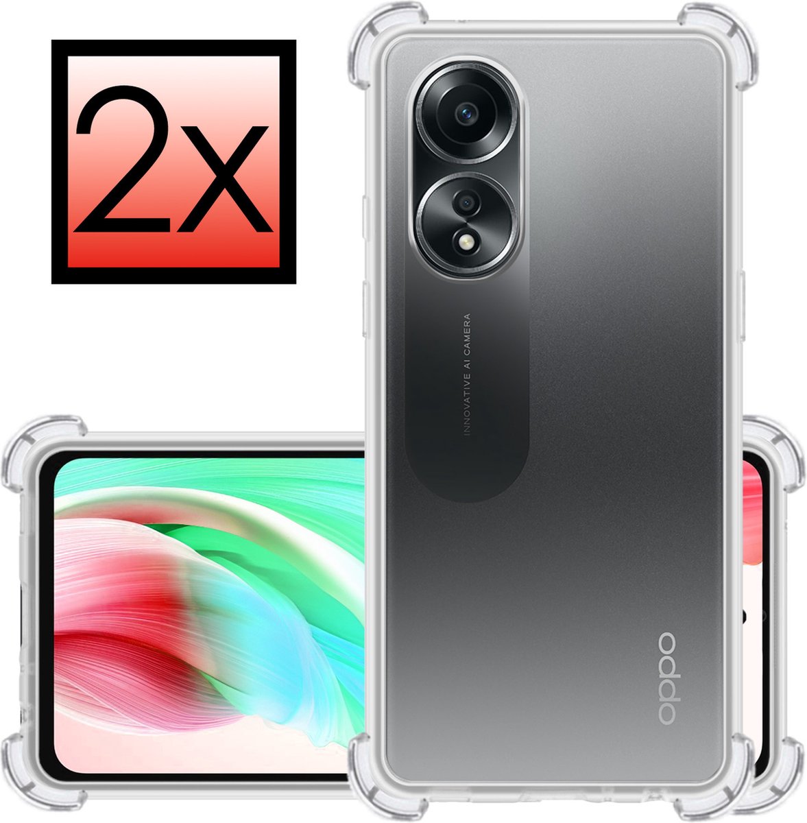 Hoesje - 2 Stuks - Geschikt voor OPPO A58 - Sterk & Shockproof - Siliconen Case - Back Cover - Telefoon Hoes Shock Proof - Transparant