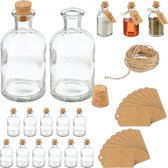 Relaxdays glazen flesjes met kurk - kruidenpotjes 125 ml - lege olieflesjes - decoratie - set van 16