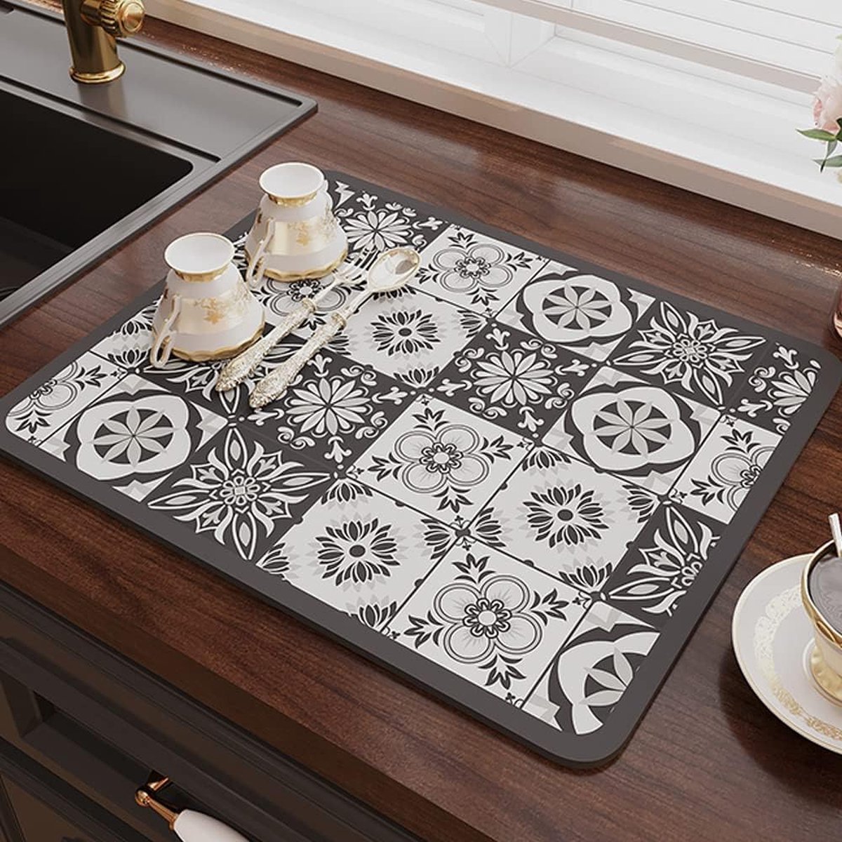 Afdruipmat, sneldrogend, droogmat, koffiezetapparaat, afdruipmat, antislip, afdruipmat, spoelbakmat voor keuken, servies, badkamer (grijs, 30 x 40 cm)