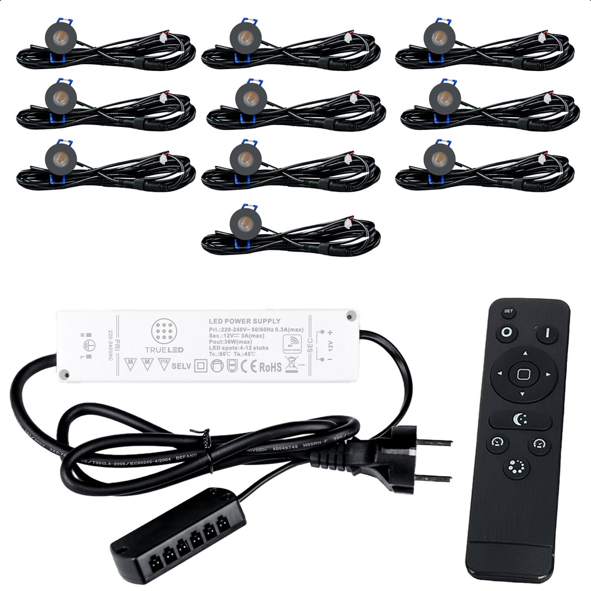 TrueLED Compact Gray - Inbouw LED Spot Dimbaar voor Overkapping - IP65 Verlichting voor Veranda - Complete set van 10 LED Spots
