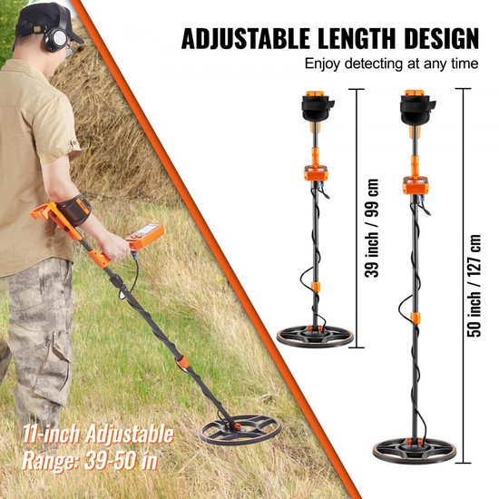 Metaaldetector voor kinderen, GJCrafts metaaldetector, professionele pinpointer goudzoeker met zeer nauwkeurige 20 cm waterdichte zoekspoel, in hoogte verstelbaar, 78-108 cm, voor kinderen en