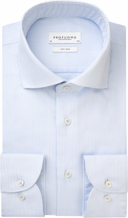 Profuomo - Dobby Overhemd Print Lichtblauw - Heren - Maat 42 - Slim-fit