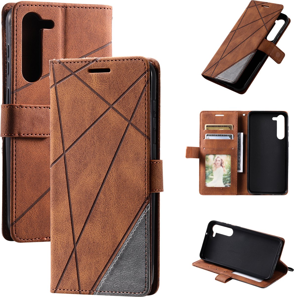 Bookcase geschikt voor Samsung Galaxy S24 | Hoogwaardig PU Leren Hoesje | Luxe Uitstraling | Telefoonhoesje | Pasjeshouder | Bruin