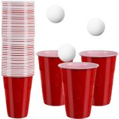 Puiquality Beerpong Bekers 50 stuks Red Cups 3 Ballen - Beer Pong - Drankspel - Party Cups - Rode Bekers 450ml