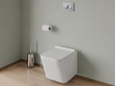 Set voor witte hang-wc met voorwandsysteem en chroomkleurige ronde bedieningsplaat - CLEMONA L 35.5 cm x H 34 cm x D 51.5 cm