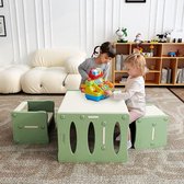 BanaSuper Ensemble table et chaises pour enfants Bureau pour enfants en plastique avec 2 tabourets Ensemble de meubles multifonctions pour les tout-petits à la maison, à l'école, à la maternelle, vert gris