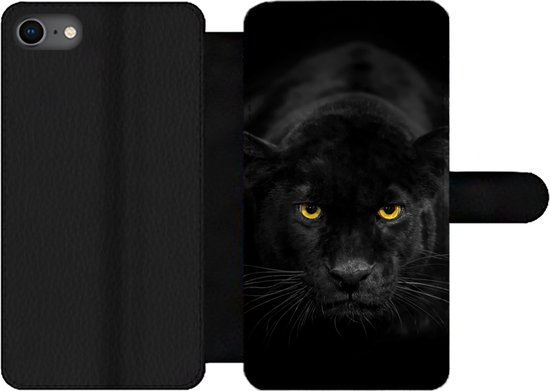 Étui pour iPhone 8 Bookcase - Léopard - Yeux - Zwart - Avec poches - Étui portefeuille avec fermeture magnétique