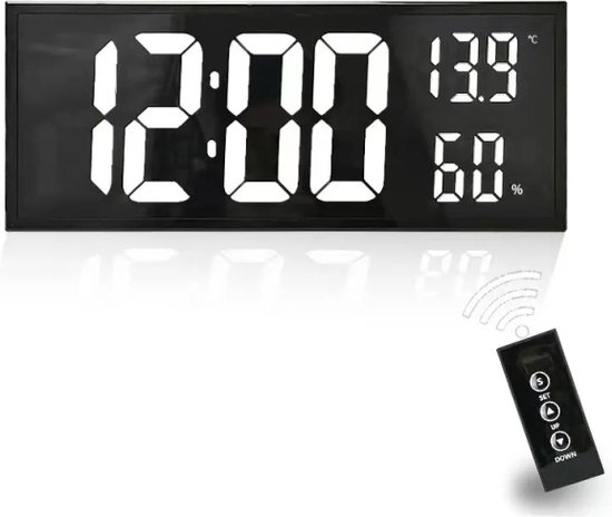 Nexino® Digitale Wandklok Pro - Wandklok Groot - LED Scherm - Digitale Cijferklok - Wandklok Inclusief Thermometer & Vochtigheidsmeter - Thuis, Slaapkamer & Kantoor
