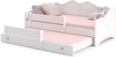 Kinderbed - met matras & lade - 160x80cm - roze wit