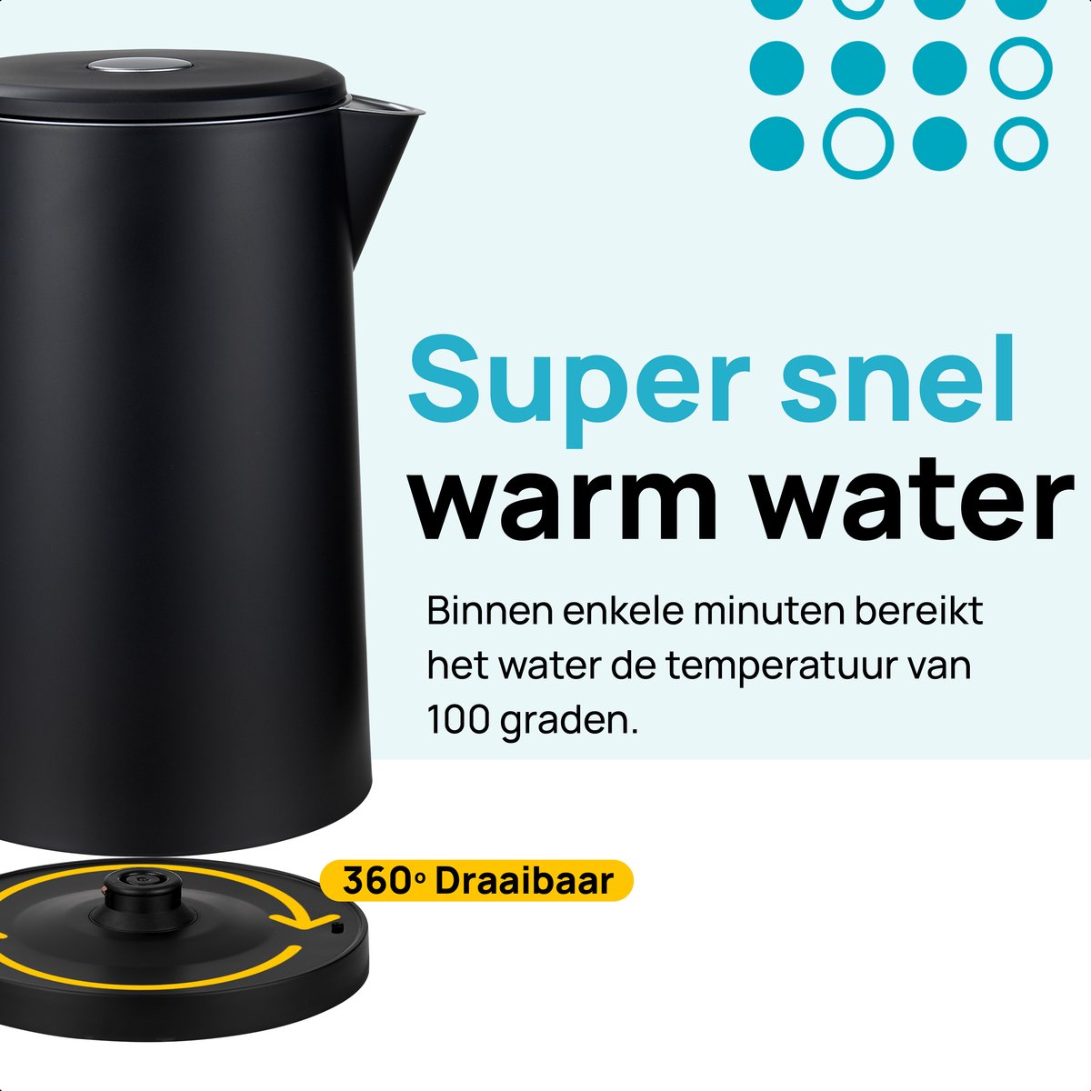MOA Waterkoker met Temperatuurregeling - 1,7 Liter - Dubbelwandig - PFAS- & BPA-vrij - Warmhoudfunctie - Elektrische Waterkoker - 2200W - Zwart — afbeelding 4