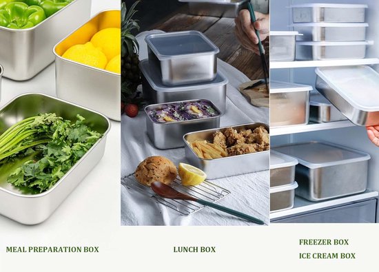Doafoce 6 stuks vershouddozen met deksel, 316 roestvrij staal, meal prep dozen, voedselopslag, vriesdozen, vershouddoos, blikjes voor koelkast, oven, vriezer (600 ml