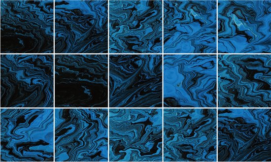Ulticool Decoratie Sticker Tegels - Marmer Blauw Zwart - 15x15 cm - 15 stuks Plakfolie Tegelstickers - Plaktegels Muurstickers Zelfklevend - Sticktiles - Badkamer - Keuken