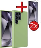 Coque pour Samsung S24 Ultra Case Cover en Siliconen avec 2x films de protection d'écran - Coque pour Samsung Galaxy S24 Ultra Case Cover Case - Vert
