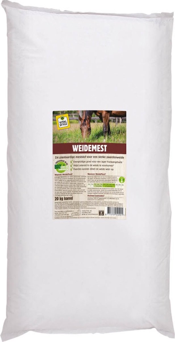 VITALstyle Weidemest - Organische Meststof - Evenwichtige Groei Voor Een Lager Fructaangehalte - Met Bacteriën, Mycorrhizae & Protozoa - 20 kg