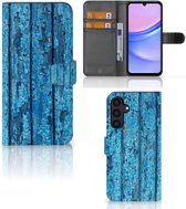 Magnet Case Geschikt voor Samsung Galaxy A15 Telefoonhoesje Wood Blue