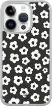 Casimoda® hoesje - Geschikt voor iPhone 14 Pro - Retro Bloempjes - 2-in-1 case - Schokbestendig - Bloemen - Verhoogde randen - Zwart, Transparant