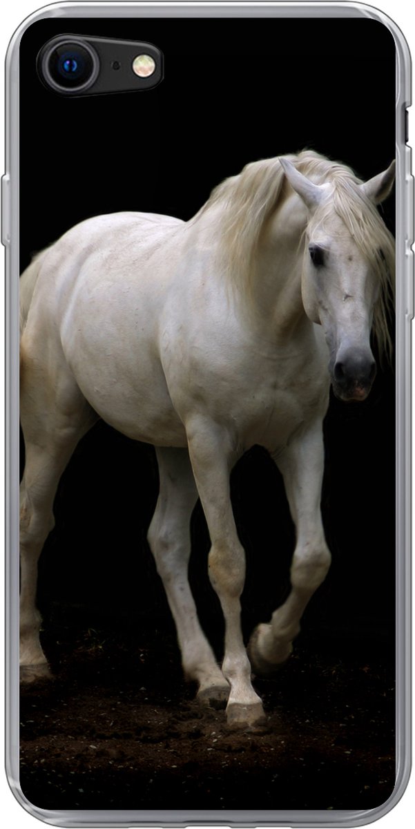 Telefoonhoesje Geschikt voor iPhone 8 hoesje - Paarden - Boerderijdieren - Zwart - Siliconen Telefoonhoesje Telefoonhoesje